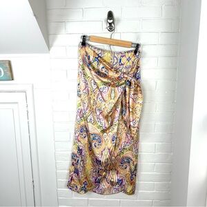 Zara Paisley Multi Color Satin Wrap Skirt Size S